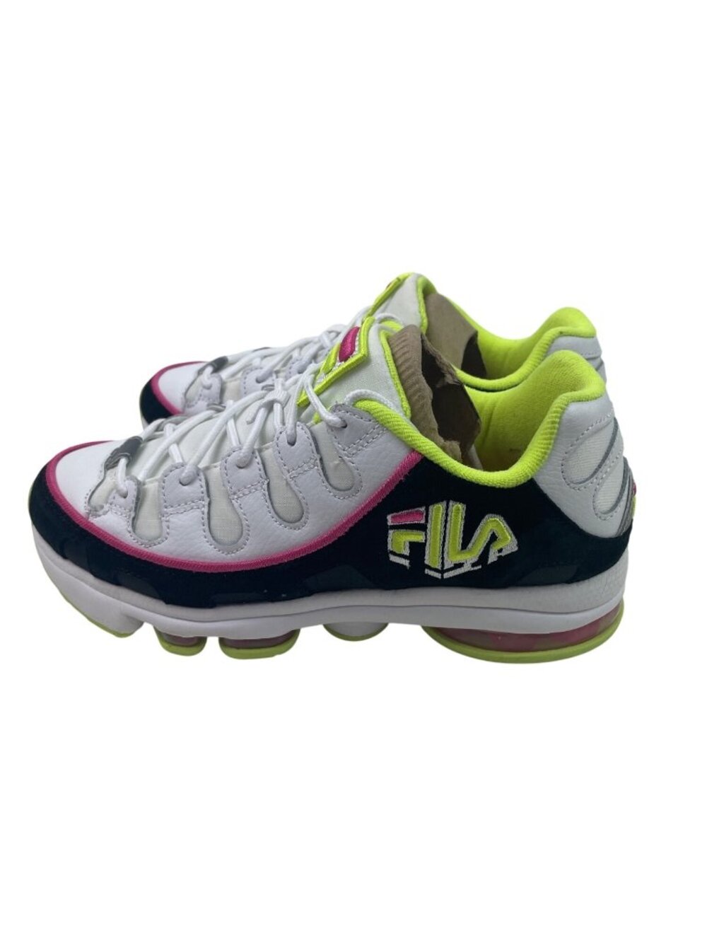 FILA Womens Silva Trainer Athletic Sneakers White Black Neon Pink Green Size 8.5